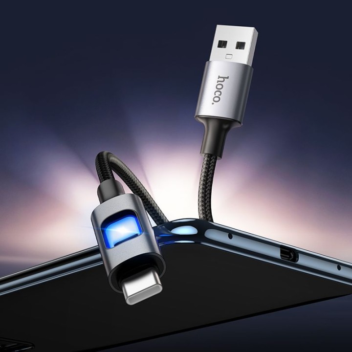 Кабель USB зі світлодіодами LED USB A – USB C Hoco 3A 1,2 m U144 чорний