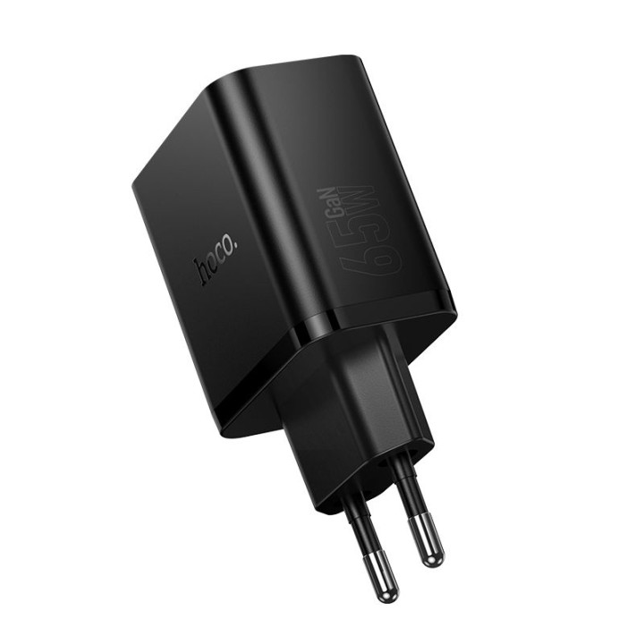 Мережевий зарядний пристрій для телефону Hoco 2x USB C + USB A QC3.0 PD 3A 65W N75 чорний