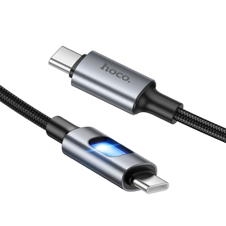 Kabel USB z diodami LED USB C do USB C Hoco 3A 60W 1,2 m U144 czarny
