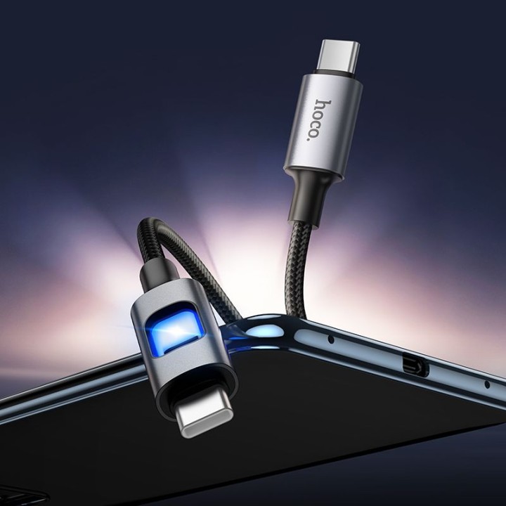 Кабель USB со светодиодами LED USB C – USB C Hoco 3A 60W 1,2 m U144 черный