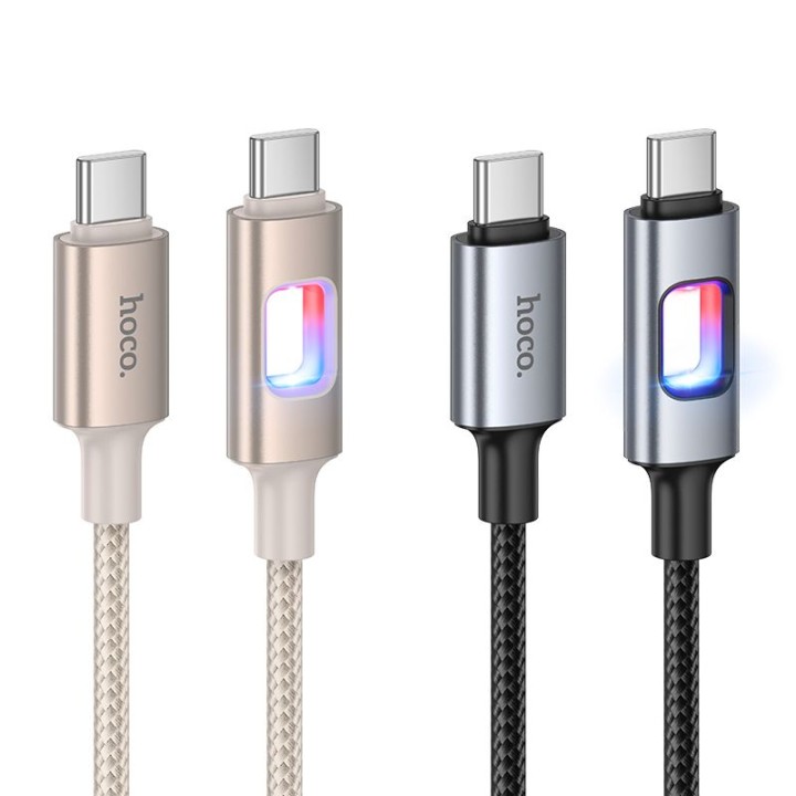 Cable USB with LEDs LED USB C to USB C Hoco 3A 60W 1,2 m U144 black