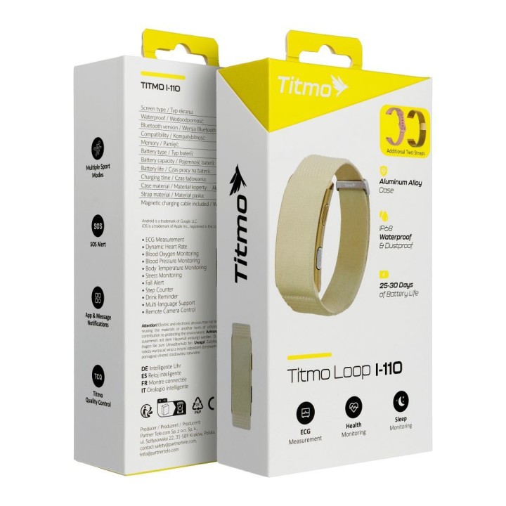 Inteligentny smart band z IP68, EKG, HR, HRV, BP, SPO2, Sleep & Strees monitor TITMO Loop I-110 złoty 0INT