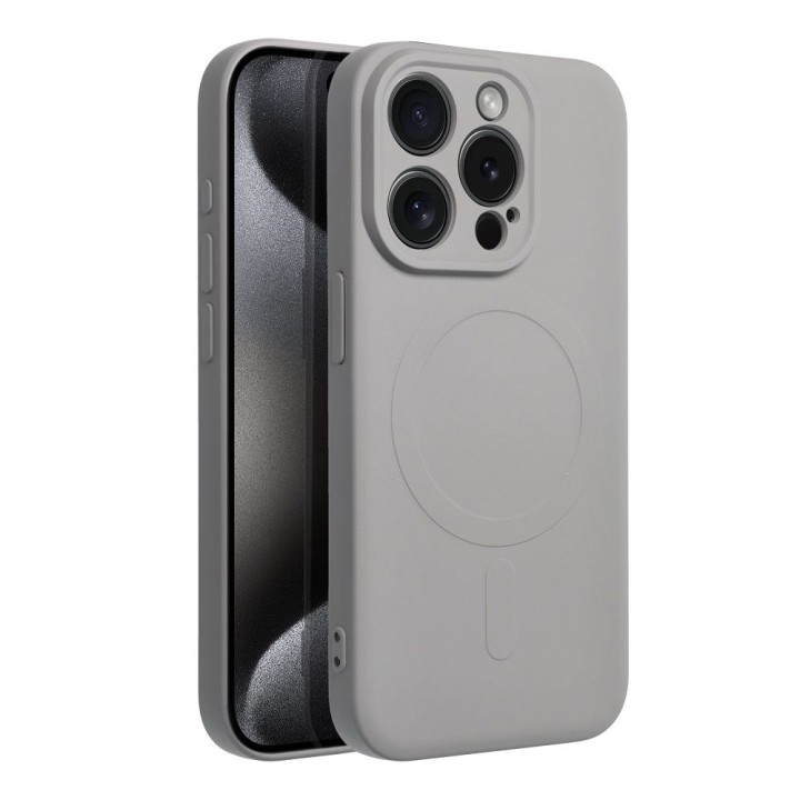 Case for iPhone 15 PRO Silicone Mag Cover compatible with MagSafe (camera protection) titanium grey