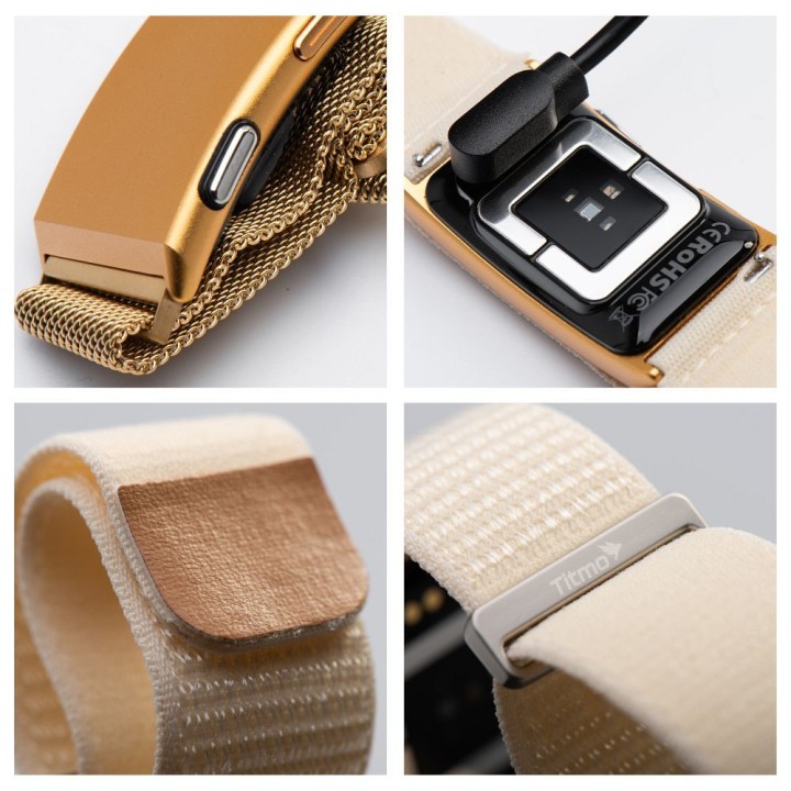 Smart band with IP68, EKG, HR, HRV, BP, SPO2, sleep & stress monitoring TITMO Loop I-110 gold 0INT