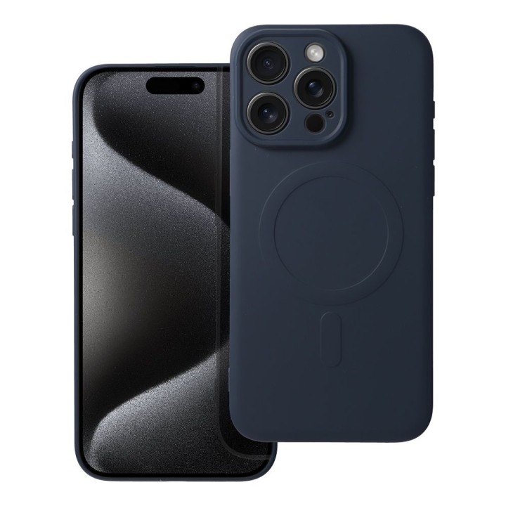 Case for iPhone 15 PRO MAX Silicone Mag Cover compatible with MagSafe (camera protection) titanium blue