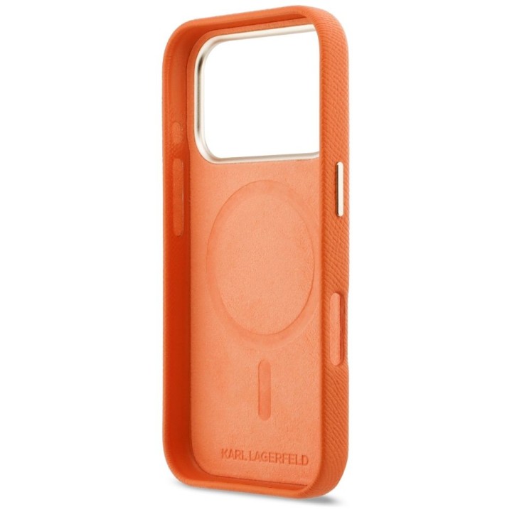 KARL LAGERFELD case for IPHONE 17 Pro compatible with MagSafe KLHMP17L5PGFKHGO (PU FW W/ KHead Logo) orange