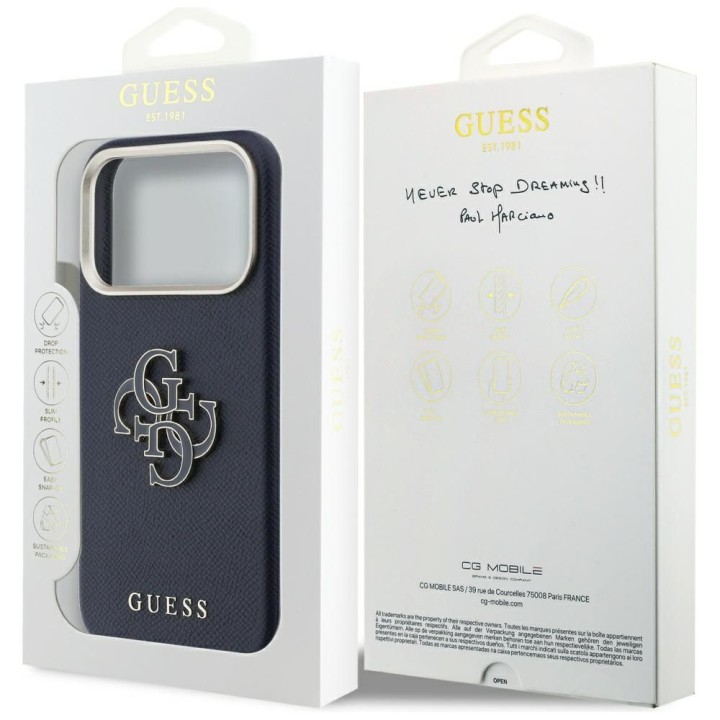 GUESS case for IPHONE 17 Pro GUHCP17L5PS4RGGB (PU FW Resin Logo) blue
