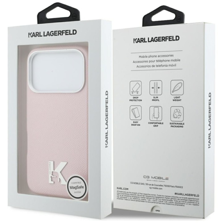 KARL LAGERFELD чехол для IPHONE 17 Pro Max совместимый с MagSafe KLHMP17X5PGFKHGP (PU FW W/ KHead Logo) розовый
