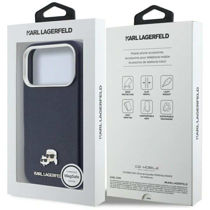 KARL LAGERFELD futerał do IPHONE 17 Pro kompatybilny z MagSafe KLHMP17L6PFKCLB (PU FW W/ K&C Head Pin) niebieski
