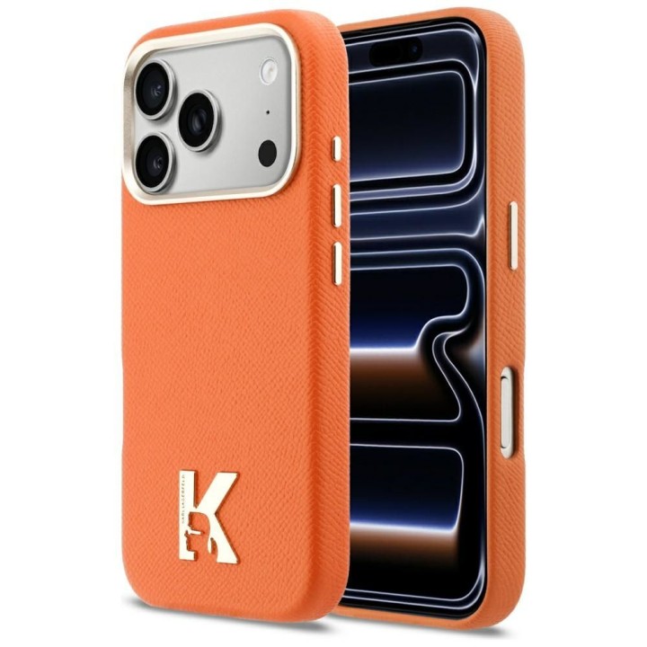 KARL LAGERFELD case for IPHONE 17 Pro Max compatible with MagSafe KLHMP17X5PGFKHGO (PU FW W/ KHead Logo) orange