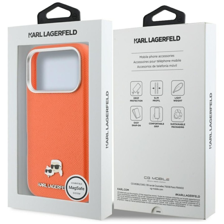 KARL LAGERFELD case for IPHONE 17 Pro compatible with MagSafe KLHMP17L6PFKCLO (PU FW W/ K&C Head Pin) orange