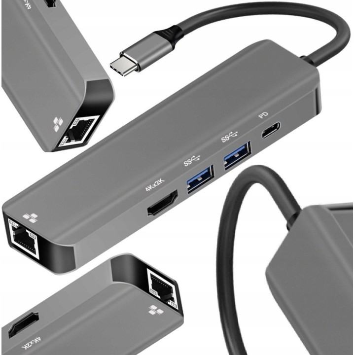 Adapter HUB 5w1 USB C ART OEM-C15-1 srebrny