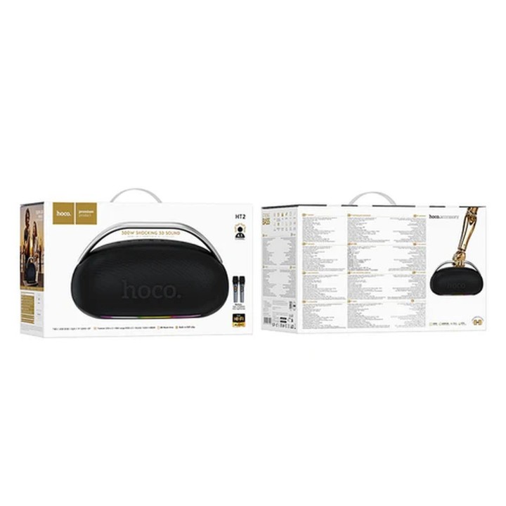 Wireless speaker 300W 8h + 2 x wireless microphones Hoco HT2 black