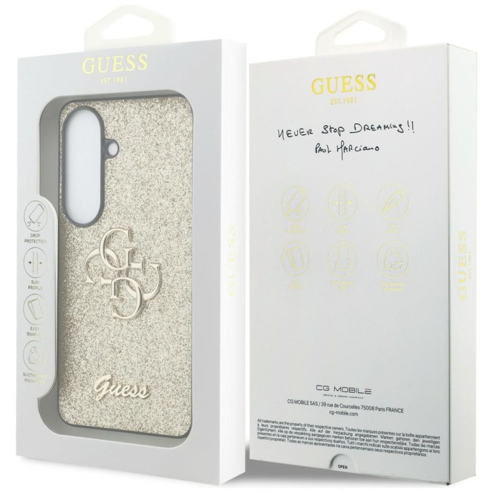 GUESS чехол для SAMSUNG S26 GUHCS26SHG4SGD (Fixed Glitter 4G Big Metal Logo) золотой