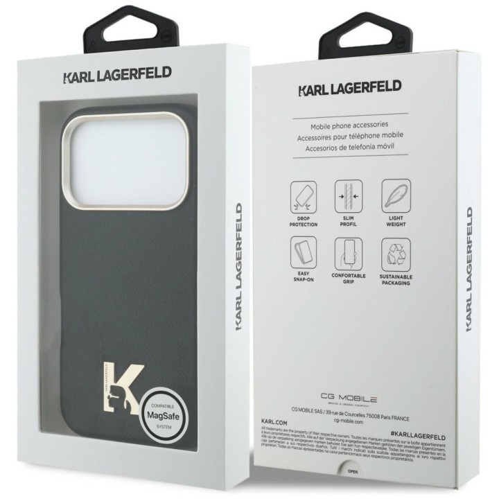 KARL LAGERFELD case for IPHONE 17 Pro compatible with MagSafe KLHMP17L5PGFKHGK (Karl Head Logo) black