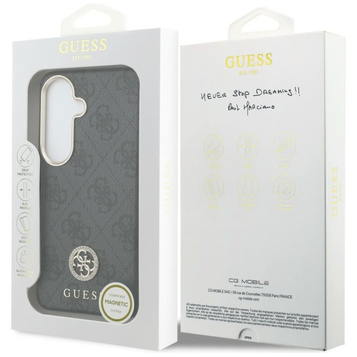 GUESS case for SAMSUNG S26 GUHMS26SP4GRMDEK (4G Rhinestone Round Logo MagSafe) black