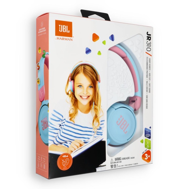 Дротові навушники з наголів'ям JBL JR310 рожево-сині