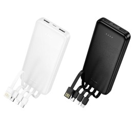 Повербанк Hoco 10000 mAh 2A з чотирма вбудованими кабелями USB A + USB C+ Lightning + Micro USB J163 білий