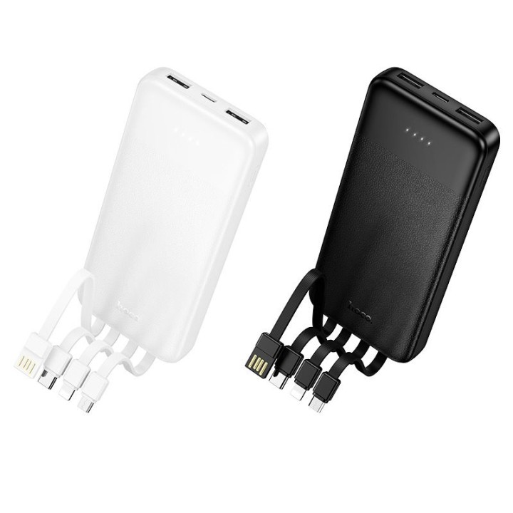 Повербанк Hoco 10000 mAh 2A з чотирма вбудованими кабелями USB A + USB C+ Lightning + Micro USB J163 білий