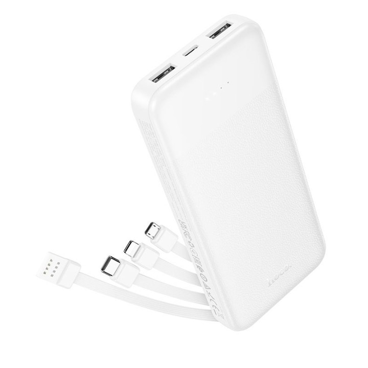 Повербанк Hoco 10000 mAh 2A с четырьмя встроенными кабелями USB A + USB C+ Lightning + Micro USB J163 белый
