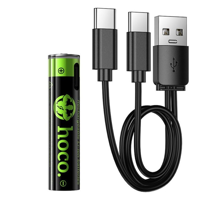 Rechargeable battery AAA R3 320 mAh with socket USB C + cable USB A for 2 x USB C 2 pcs Hoco JA4 black
