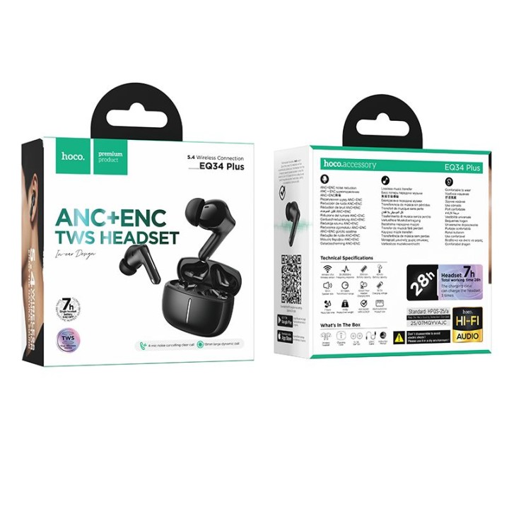 Wireless in-ear headphones Hoco TWS ANC + ENC EQ34 black