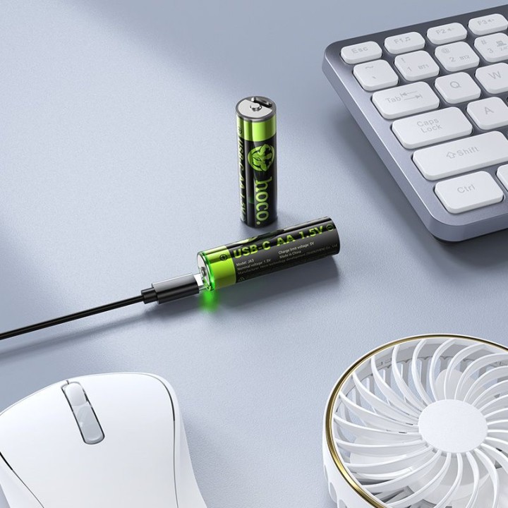 Перезаряджуваний акумулятор AA R6 860 mAh з роз'ємом USB C + кабель USB A для 2 x USB C 2 шт. Hoco JA3 чорний