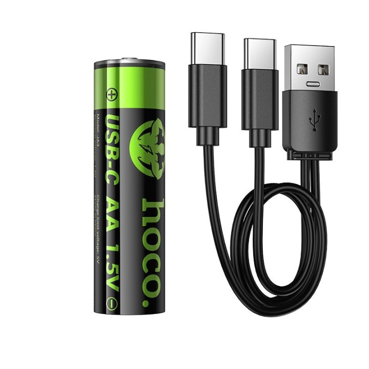 Перезаряжаемый аккумулятор AA R6 860 mAh с разъемом USB C + кабель USB A для 2 x USB C 2 шт. Hoco JA3 черный
