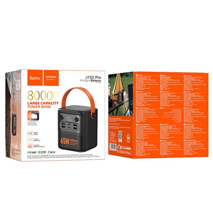 Повербанк Hoco 80000mAh QC3.0 PD3.0 3.25A 65W J152 Pro чорний