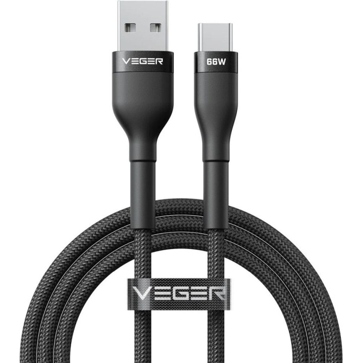 Кабель USB A для тип C VEGER PD 11V 6A 66W AC04 1,2 m черный