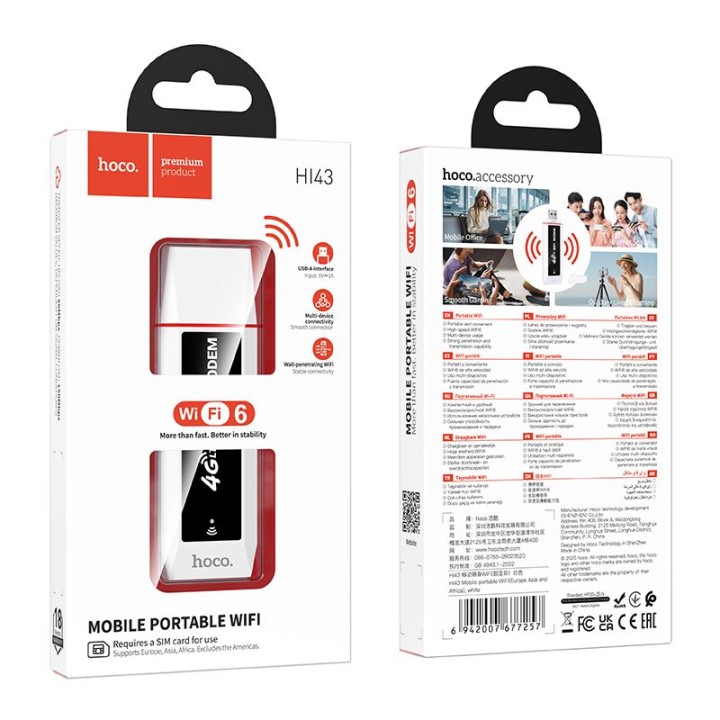 Mobile router 4G LTE WiFi 6 USB A Hoco HI43 white-black