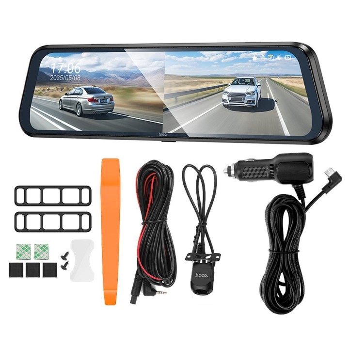 Car camera for rearview mirror with display 9,66" 1080p/30fps + rear camera 720p/30fps Hoco DV16 black