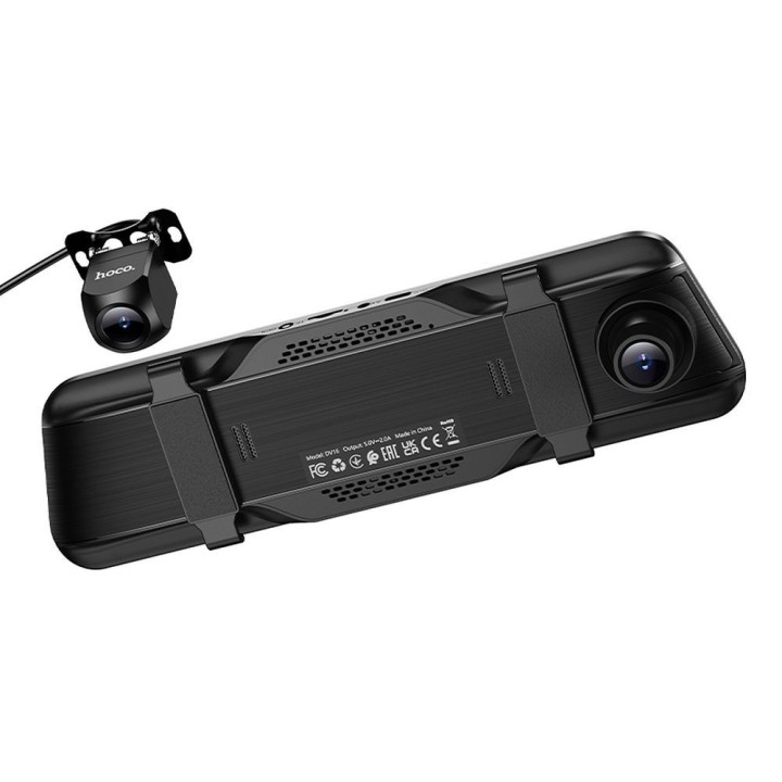 Kamera samochodowa na lusterko z wyświetlaczem 9,66" 1080p/30fps + kamera tylna 720p/30fps Hoco DV16 czarna