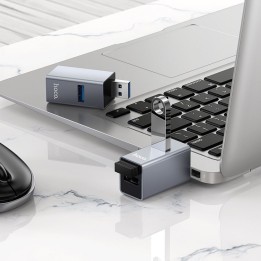 Адаптер 3 в 1 (USB 2.0 x 2+USB 3.0) USB-A Hoco HB54 серый