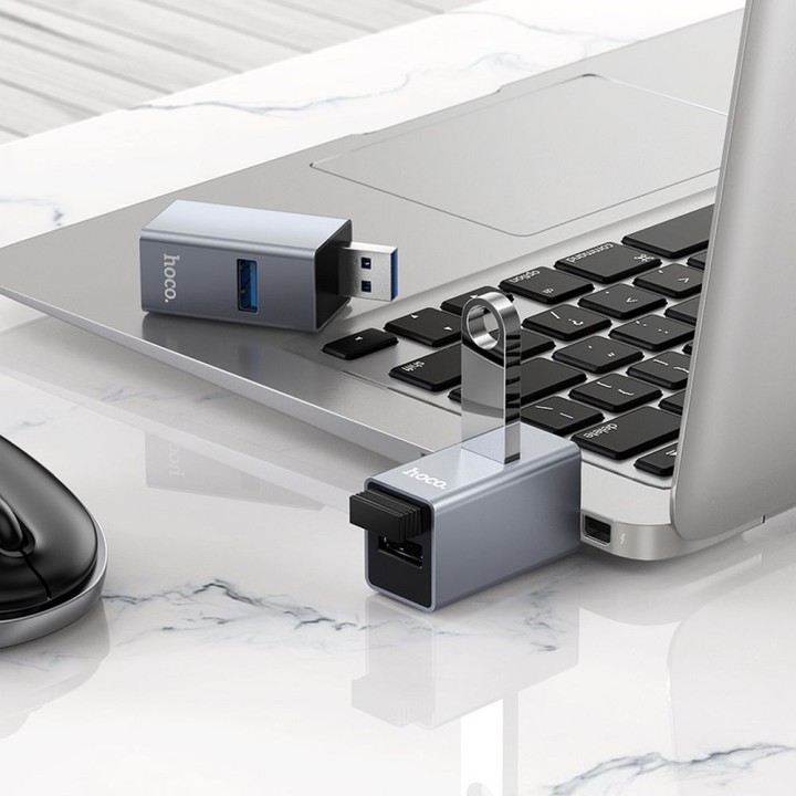 Adapter 3-in-1 (USB 2.0 x 2+USB 3.0) USB-A Hoco HB54 grey