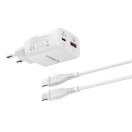 Мережевий зарядний пристрій для телефону VEGER USB A + тип C PD Super Charge PPS 45W + кабель тип C для C 100W TR101 білий