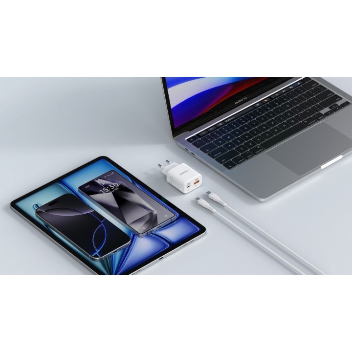 Сетевое зарядное устройство для телефона VEGER USB A + тип C PD Super Charge PPS 45W + кабель тип C для C 100W TR101 белое