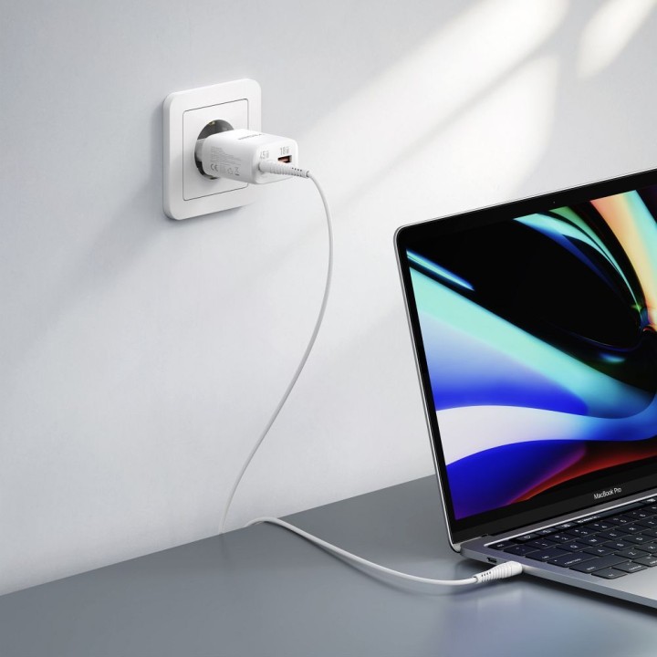 Wall charger for phone VEGER USB A + type C PD Super Charge PPS 45W + cable type C for C 100W TR101 white