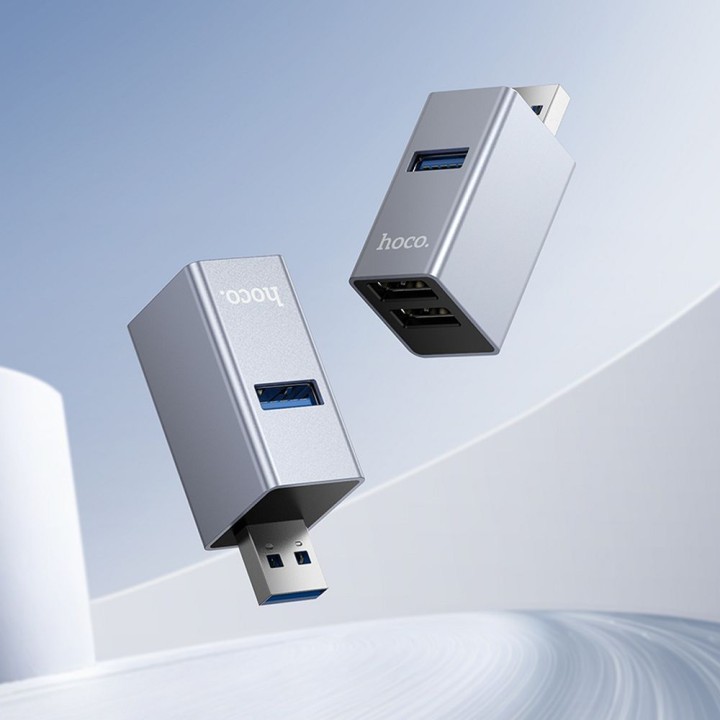 Адаптер 3 в 1 (USB 2.0 x 2+USB 3.0) USB-A Hoco HB54 серый