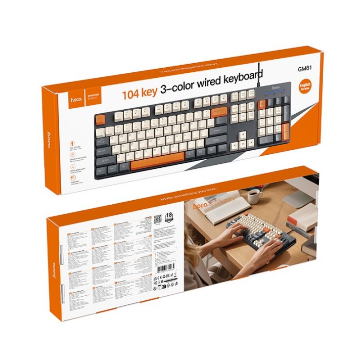 Проводная клавиатура QWERTY Hoco GM61 трехцветная (белая, серая, оранжевая)
