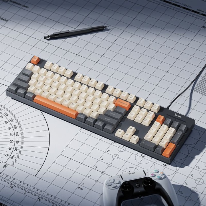 Wired keyboard QWERTY Hoco GM61 tricolor (white, grey, orange)