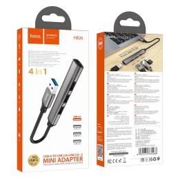 Адаптер HUB 4 в 1 (USB 3.0+USB 2.0 x 3) USB-A Hoco HB26 сірий