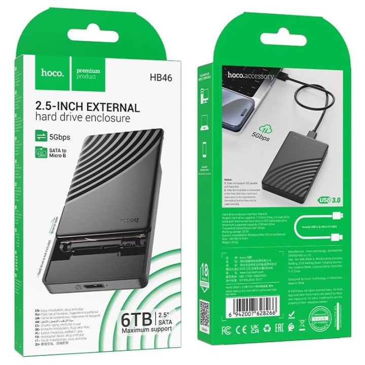 Drive housing HDD and SSD 2,5" SATA USB 3.0 for Micro Hoco HB46 black