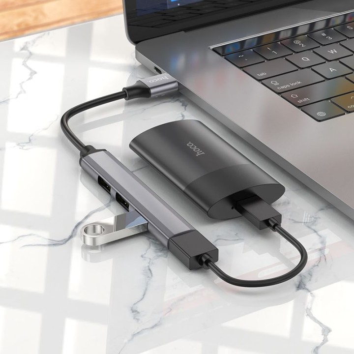 Адаптер HUB 4 в 1 (USB 3.0+USB 2.0 x 3) USB-A Hoco HB26 серый