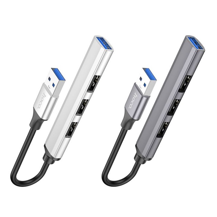 Адаптер HUB 4 в 1 (USB 3.0+USB 2.0 x 3) USB-A Hoco HB26 сірий