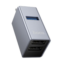 Адаптер 3 в 1 (USB 2.0 x 2+USB 3.0) USB-C Hoco HB54A серый