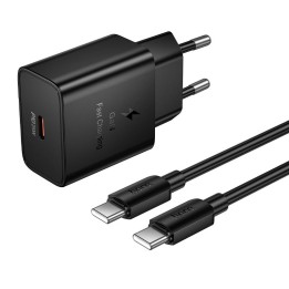 Wall charger for phone Hoco USB C QC PD 25W + USB-C to USB-C cable N76 black
