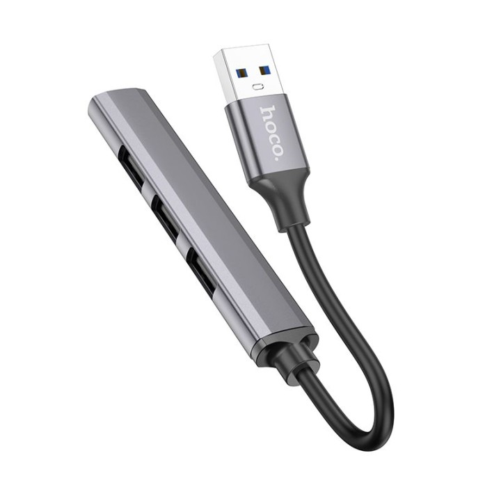 Адаптер HUB 4 в 1 (USB 3.0+USB 2.0 x 3) USB-A Hoco HB26 серый
