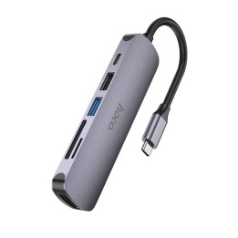 Adapter HUB 6-in-1 (HDTV+USB 3.0+USB 2.0+SD+TF+PD) USB-C Hoco HB28 black