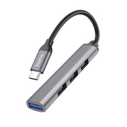 Адаптер HUB 4 в 1 (USB 3.0+USB 2.0 x 3) USB-C Hoco HB26 серый